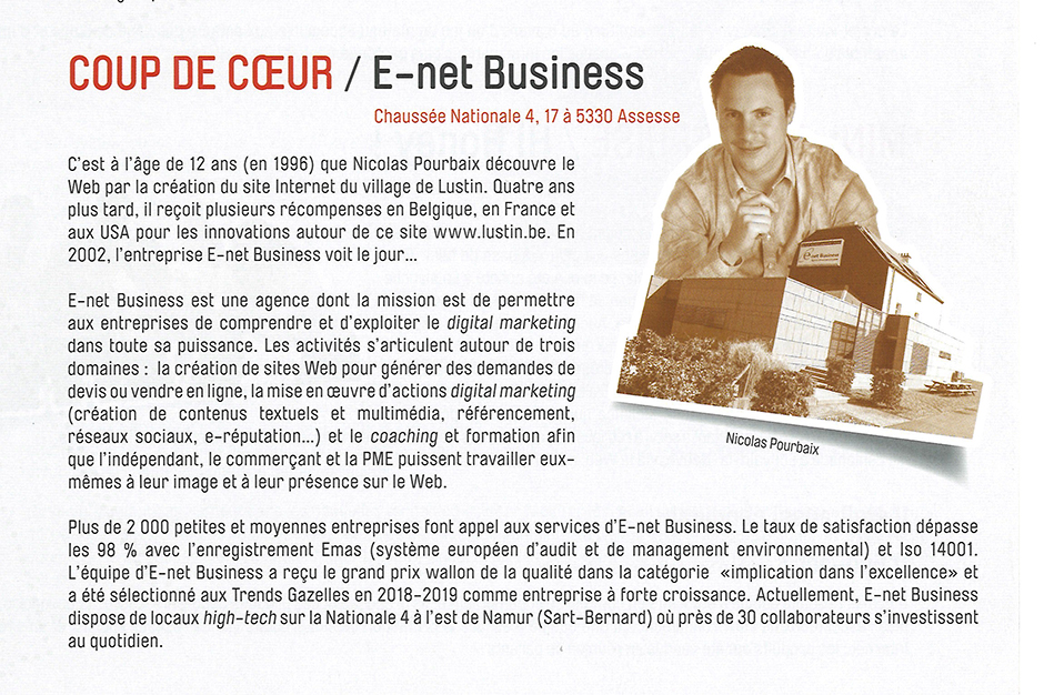 E-net Business a reçu le prix "Coup de coeur" des Alfers namurois