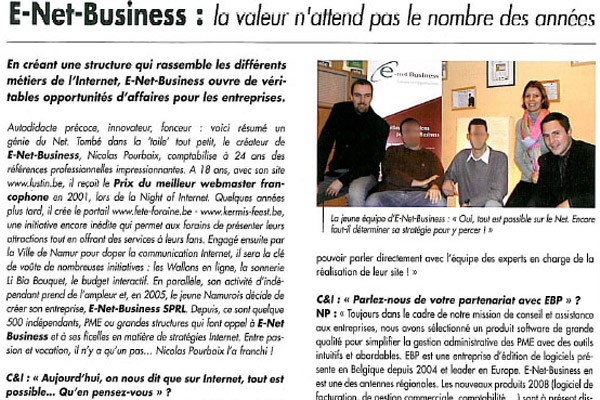 Interview de Nicolas Pourbaix pour la Chambre des Commerces (CCI Namur et Liège) en 2008