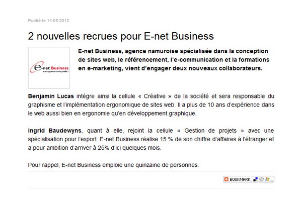 Offre d'emploi - Recrutement: Deux engagements chez E-net Business