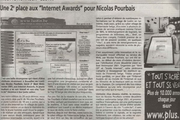 Nicolas Pourbaix récompensé aux Awards Internet avec Lustin