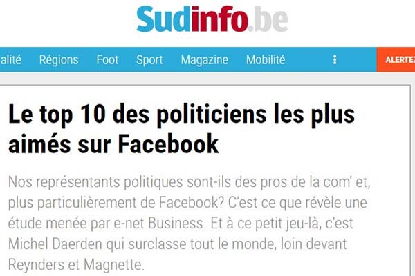TOP des hommes politiques appréciés sur Facebook dans Sud Presse