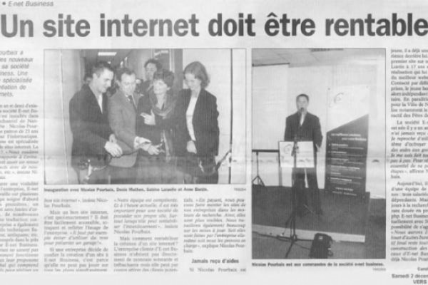 Inauguration des bureaux d'E-net dans le journal l'Avenir