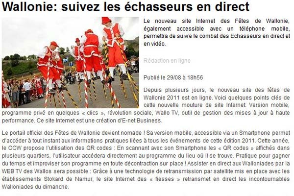 Suivre les Echasseurs sur les Wallonie dans Sud Presse en août 2011